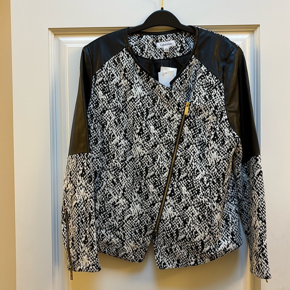 Calvin Klein faux Leather and Snake Print Moto Style Jacket - Picture 1 of 10